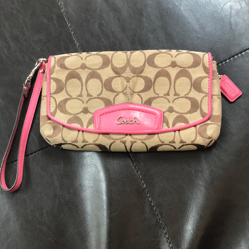 Pink & Tan Coach wristlet/wallet! Great condition!